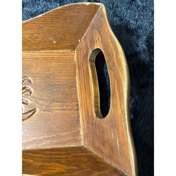 Vintage Wood Serving Tray With Wheat Design & Handles 12" X 9" - Picture 4 of 7